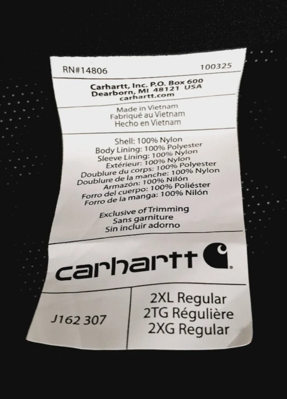Carhartt Shoreline Storm Defender WP Jacket Men's Size 2XL No Hood MSRP $164.99